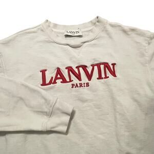 Lanvin Paris Sweater Men Large Cream Off White Embroidered Sewn Sweatshirt Italy